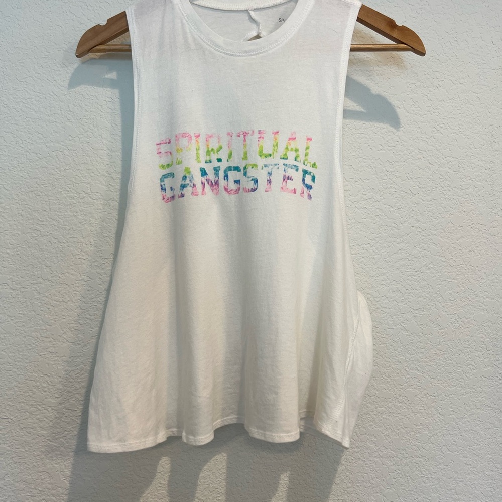 Spiritual Gangster White Tank with Multicolor Print
